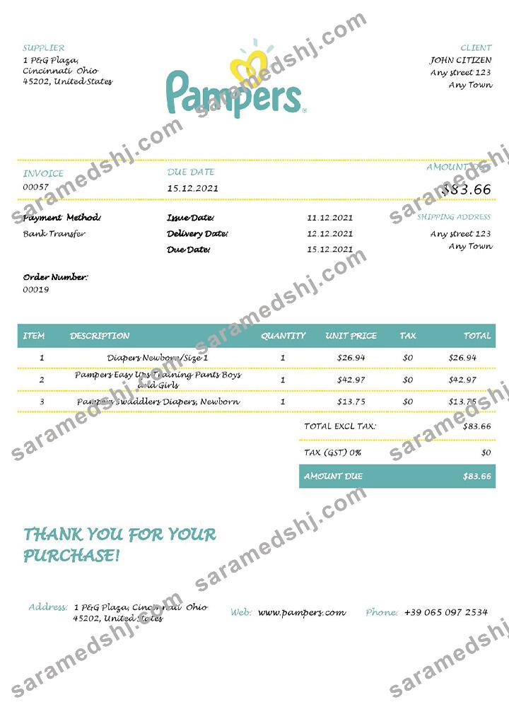 USA Pampers invoice